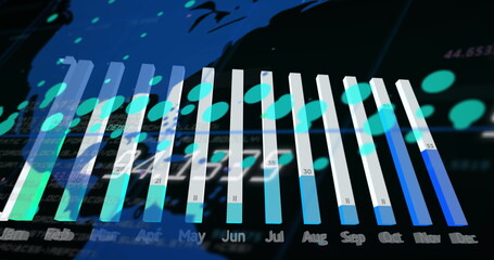 Poster - Image of graphs over world map on dark background