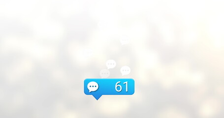 Poster - Image of increasing social media chat notification over white bokeh sunlight light spots