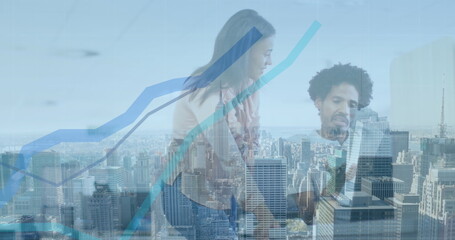 Poster - Image of businessman handshake over cityscape
