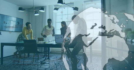 Poster - Image of data processing and globe over diverse business people