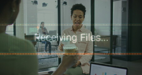 Poster - Image of data processing over diverse business people in office