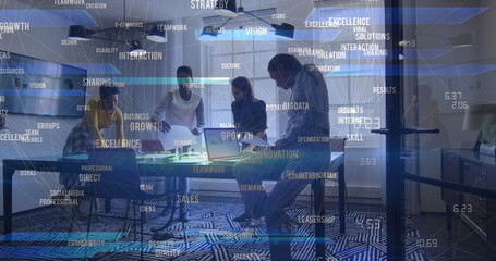 Poster - Image of data processing and network of connections over diverse business people in office
