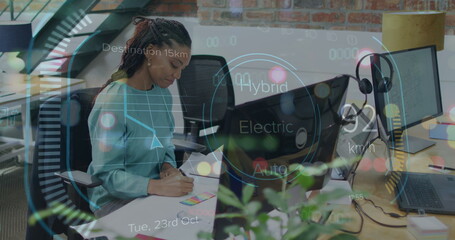 Poster - Image of data processing over african american businesswoman in office