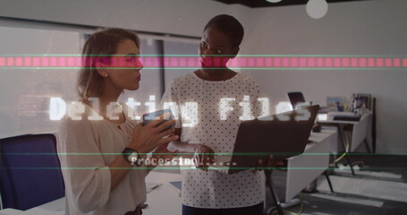 Poster - Image of data processing over diverse business people in office
