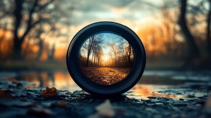 Poster - Surreal Lens Reflection of Dreamlike World at Golden Hour