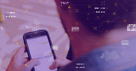 Poster - Image of data processing over caucasian man using smartphone