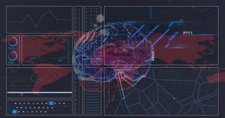 Poster - Image of globe and data processing over scanners computer server
