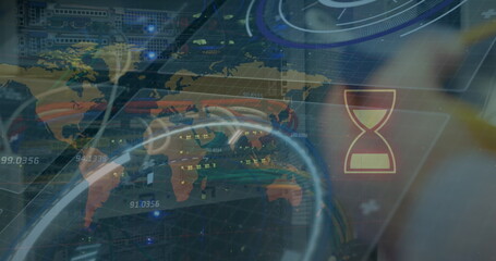 Poster - Image of data processing and globe over server room