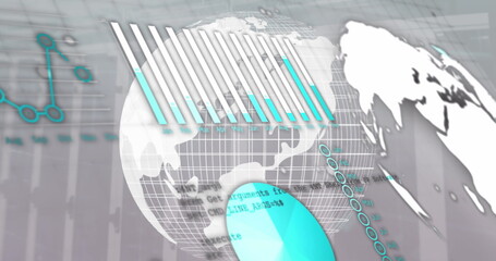 Poster - Image of globe over data processing