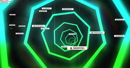  - Image of media icons and shapes over black background