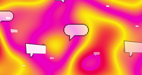 Poster - Image of speech bubbles icons and shapes over pink background