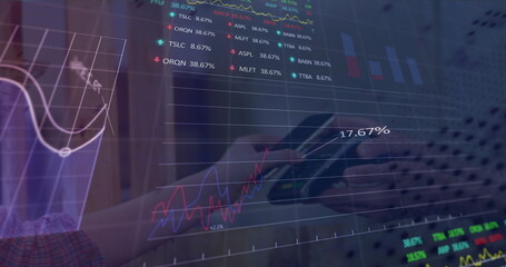 Poster - Image of data processing over hand paying with smartphone