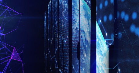 Poster - Image of data processing and shapes on black background