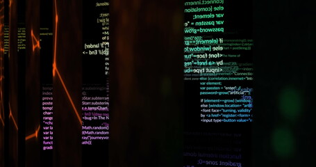 Poster - Image of data processing and shapes on black background