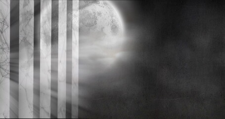 Poster - Image of moving shapes and moon on black background