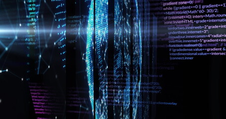 Poster - Image of data processing and shapes on black background