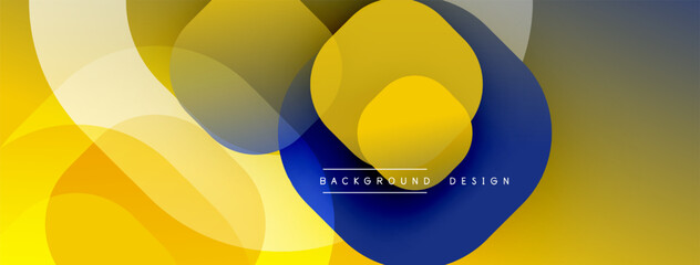 Poster - Abstract geometric shapes overlap. Yellow, blue, white hues create modern design. Background features smooth gradients, dynamic composition.