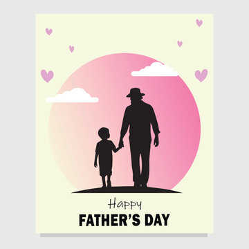 Happy Fathers Day Celebration with Father and Son Silhouette, vector Illustration for Father's Day	