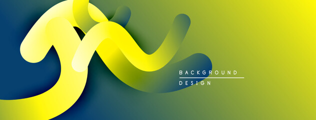 Fototapete - Abstract fluid shapes, yellow gradients over dark green, blue background. Modern design element for digital projects.