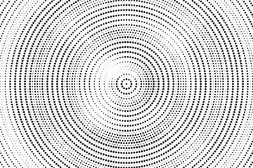 Fototapete - Radial halftone gradient background. Dotted concentric texture with fading effect. Black and white circle shade wallpaper. Grunge rough vector. Monochrome backdrop	