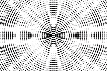 Fototapete - Radial halftone gradient background. Dotted concentric texture with fading effect. Black and white circle shade wallpaper. Grunge rough vector. Monochrome backdrop	