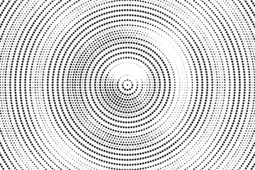 Aufkleber - Radial halftone gradient background. Dotted concentric texture with fading effect. Black and white circle shade wallpaper. Grunge rough vector. Monochrome backdrop