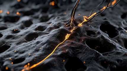 Fototapete - Electric data pulses moving through 3D circuits of an abstract neural network
