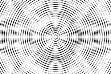 Fototapete - Radial halftone gradient background. Dotted concentric texture with fading effect. Black and white circle shade wallpaper. Grunge rough vector. Monochrome backdrop	