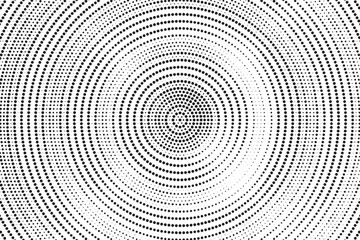 Fototapete - Radial halftone gradient background. Dotted concentric texture with fading effect. Black and white circle shade wallpaper. Grunge rough vector. Monochrome backdrop	