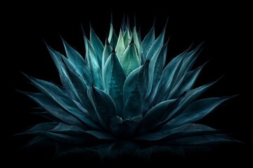 Poster - Vibrant agave plant showcased against a dark background highlighting its unique form and color nuances
