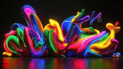 Poster - Abstract stream of neon curves, illuminated with vibrant color transitions for digital design