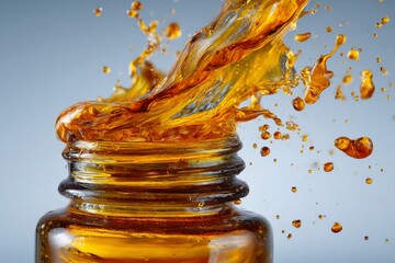 Poster - Liquid splashes dramatically from a jar in a studio setting during bright light conditions