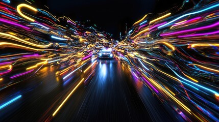 Poster - Abstract cyber stream of glowing lines, futuristic LED-inspired visual texture