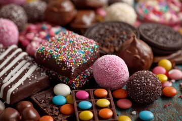 Poster - Delightful assortment of colorful treats displayed on a wooden table