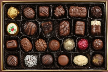 Aufkleber - Delightful assortment of chocolates in elegant box during holiday celebration