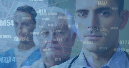 Poster - Image of data processing over group of diverse doctors