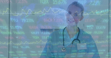 Poster - Image of data processing over caucasian female doctor