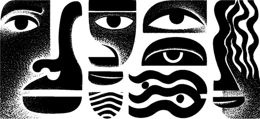 Poster - Abstract engraved faces with layered features for creative design projects