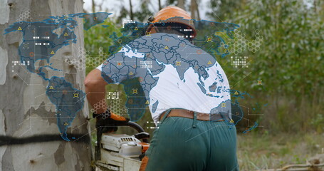 Poster - Image of world map over lumberjack
