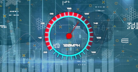 Poster - Image of speedometer over data processing