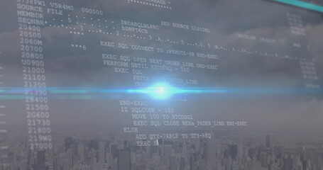 Poster - Image of data processing over cityscape