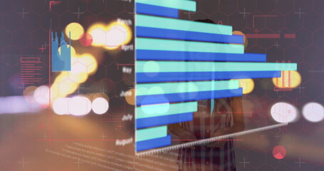 Aufkleber - Displaying holographic bar chart in night city