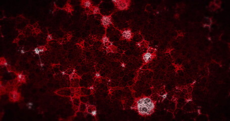 Poster - Image of red molecules moving on black background