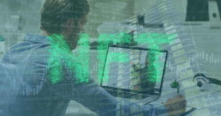 Poster - Image of nft over caucasian man having image call on laptop