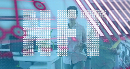 Poster - Image of nft and graphs over woman in office