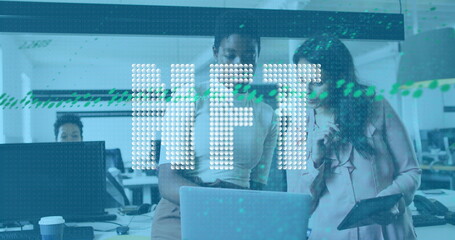 Poster - Image of data processing over diverse business people using computer
