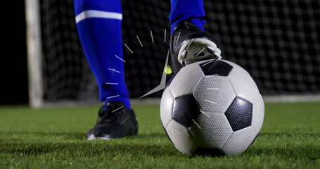 Poster - Image of clock over legs of male soccer player with ball