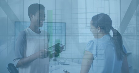Poster - Image of people walking over diverse business people
