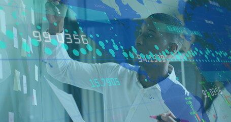 Poster - Image of data processing over diverse male doctor and patient