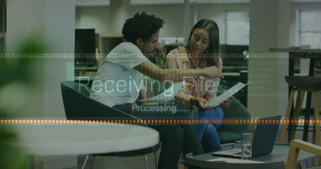 Poster - Image of data processing over diverse business people in office
